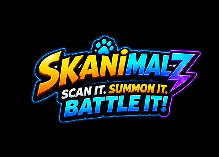 Skanimalz logo: a glowing paw print above the SKANIMALZ wordmark, with the tagline Scan it. Summon it. Battle it!
